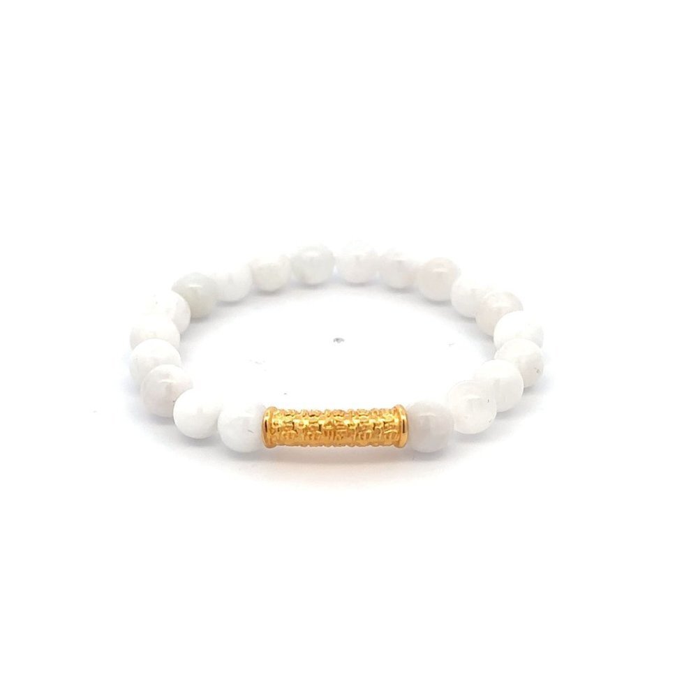 18K Gold Tube Lucky Charm Bracelet Gemstones June Birthstones Moonstone 6mm